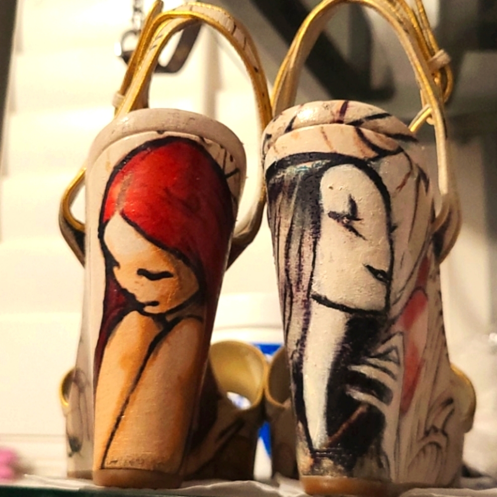 Prada Cervo Lux Print Wedge Sandals - Fairy Runway